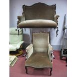 Early XX Century Mahogany Two Seater Settee, with a shaped top rail, upholstered back, seat, arms on
