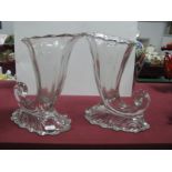 A Pair of Pressed Glass Cornucopia Shaped Vases, circa 1930's, on shell bases 23cm high.