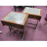 A Pair of Yew Wood Lamp/Sofa Tables, with single drawers lyre supports. (2)