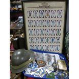 A Reproduction WWI Christmas Tin, and imitation British Military helmet, RAF car stickers, key