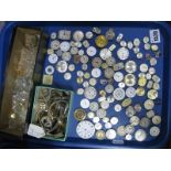 A Large Collection of Vintage and Later Dials, a Waltham pocketwatch dial, loose glass/perspex,