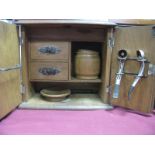 Early XX Century Oak Smokers Cabinet, with a hinged lid, two internal drawers, mixing bowl, with