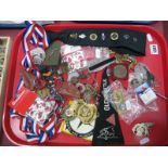 Novelty Medals, key rings, pennant, enamel badges, modelling life rings etc:- One Tray