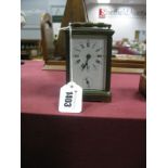 Brass Cased Carriage Clock, with subsidiary dial and black Roman numerals, to white enamel dial, the