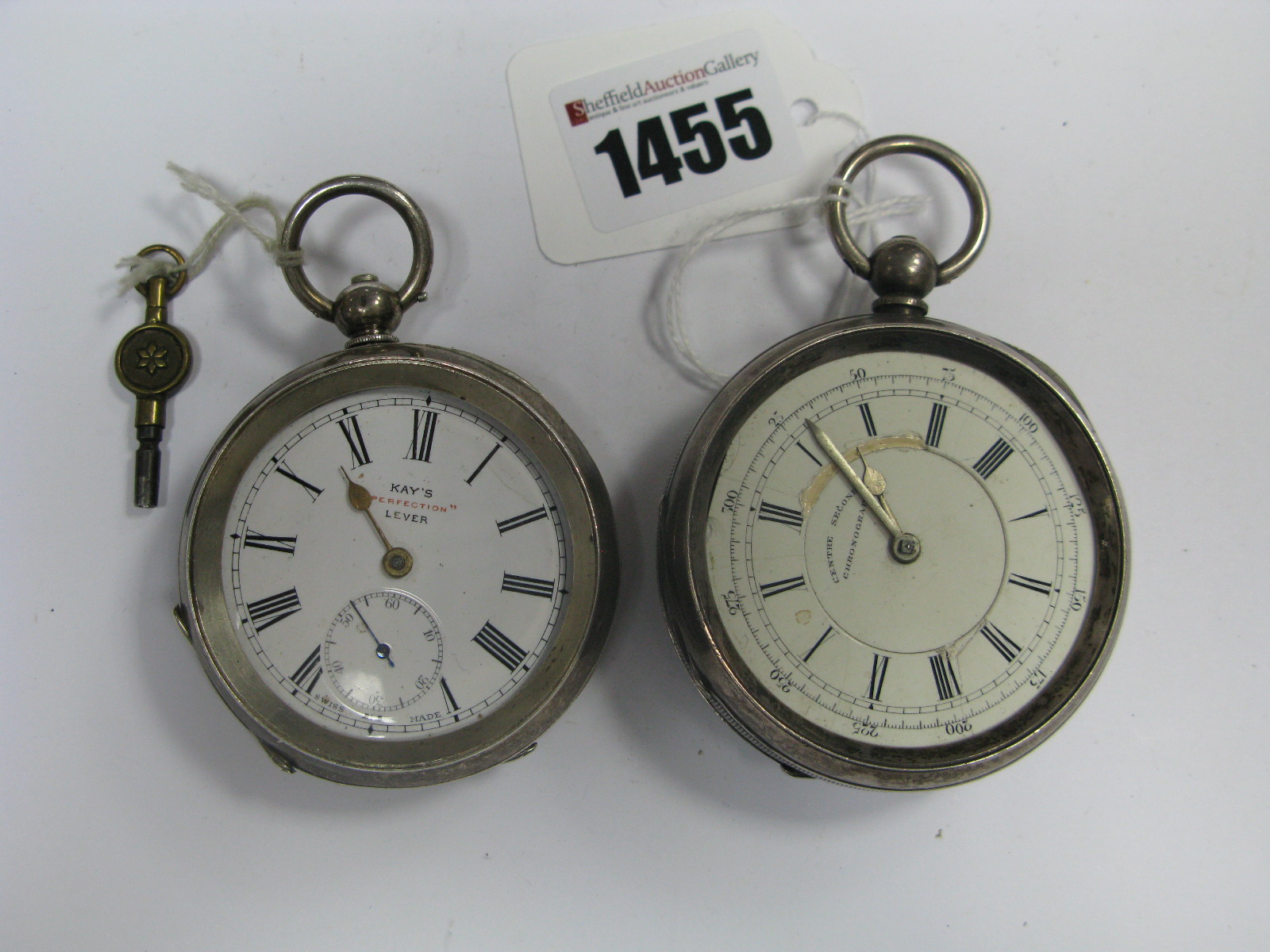 A Hallmarked Silver Cased Openface Chronograph Pocketwatch, (damages) within engine turned case; "