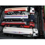 Four Diecast Model Petrol Tankers, by Joal, Lion, liveries noted include Avia, Fina, Dragon,