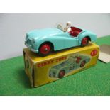 Dinky No. III Triumph TR2, turquoise body, red interior and wheels, overall good plus, chipping to