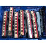 Fourteen Hornby Dublo 3 Rail BR Red/Cream Eight Wheel ''Stanier'' Coaches, M26133 brake (8), M4183