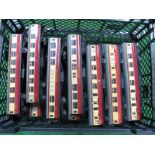 Fourteen Hornby Dublo 3 Rail, BR red/cream eight wheel ''Stanier'' coaches, M4183 composite (9),