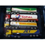 Four Corgi Diecast Model Petrol Tankers, all ERF, liveries include BP, Total, Shell, Jet, small
