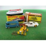 A Benbros Mighty Midget No. 10 Bulldozer, boxed, Matchbox 1:75 No. 72 Hovercraft, boxed, plus two