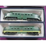 Two Hornby Dublo 2 Rail CO-CO Diesel Locomotive, BR green, fair, custom boxed.