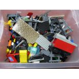 A Quantity of Loose Lego Pieces, including Lego railway, canoe, bricks, plates,wheels, window frame,