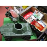 A Vintage Action Man/Style Scout Car and Helicopter, a small quantity of Lego, Lego empty boxes,