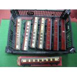 Seven Hornby Dublo Two Rail Coaches, three BR maroon, four BR brown/cream, unboxed, fair to good,