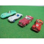 Four Original Dinky Sports Cars, No. 108 MG Midget, No. 107 Sunbeam Alpine, Aston Martin, No. 235