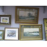 E. EARP? A pair of watercolours, of river scene, and a cottage. Terry Gorman print plus one other