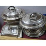Plated Entree Dishes, pair of graduated Walker & Hall plated engine turned salvers.