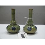 A Pair of Royal Doulton Miniature Art Nouveau Stoneware Vases, the lower bodies with stylised blue