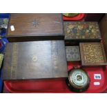 A XIX Century Mahogany Tea Caddy, a XIX Century walnut box, Aneroid barometer etc:- One Tray