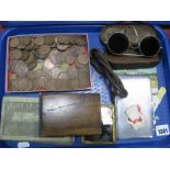 World War II Motorcycle Sunglasses, with leather sides and case, coins, cigarette box, Jerusalem