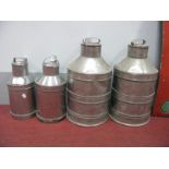 Two Stainless Steel Lidded Churns, stamped A. Lingard, Sheffield 48cm high, another smaller and