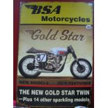 A Metal Wall Sign Advertising 'BSA Motorcycle Gold Star', 70 x 50cm