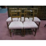 A Set of Five Edwardian Inlaid Dining Chairs, with stuffed seats, on tapering legs.