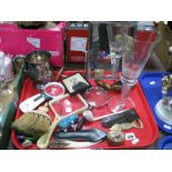 XVIII Style Glass, plated tankard, mirror, magnifying glasses etc:- One Tray