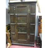 XVII Style Oak Single Wardrobe, with allover panels, large butterfly hinges to door, 105cm wide.
