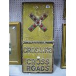 Crosaire Cross Roads Vintage Cast Iron Yellow Road Sign, with glass reflectors by Corrie & Co