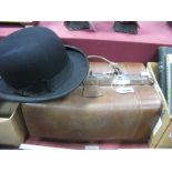A Victorian Leather Gladstone Bag, plus a bowler hat.
