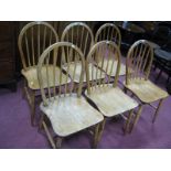 Set of Six Ercol Hoop and Rail Back Dining Chairs, each on shaped seat and 'H' stretcher.