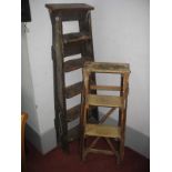 Six Tread Wooden Folding Step Ladders, together with a three tread wooden step ladder. (2)