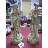 A Pair of Royal Dux Porcelain Figures Shepherd, Shepherdess (lacking staff), each on naturalistic