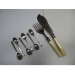 A Matched Set of Six Hallmarked Silver Coffee Spoons, of Art Deco style; together with a pair of