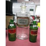 A Clear Glass Pharmacy Bottle Labelled "Liq:iodi Spirit 10%", with stopper, 26cm high; together with