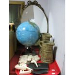 Four Pairs of Mid XX Cream Bakelite Door Handles, an illuminating desk globe, hunting knife,