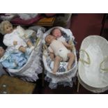 Dolls - A.D.G, P Seiffert, N De Man, etc (5) three folding cots.