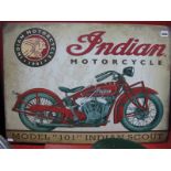 A Metal Wall Sign Advertising 'Indian Motorcycle Model 101' 50 x 70cm