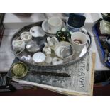 Oval Plated Galleried Tray, Edwardian hip flask, coinage, crested ware, other ceramics, Navy &