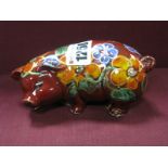 Anita Harris Mini Floral Piglet Figure, gold signed by the designer, 13.5cm wide.