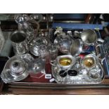 Hallmarked Silver Pepperette and Salts, EPNS preserve dishes, tea caddy, coffee pot, tankards