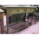 1930's Oak Side Table with Twin Drawers on turned supports. 106.5cm wide.