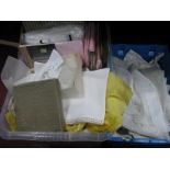 Crocheted and Lace table Linen, handkerchiefs, modern bed linen, tablecloths, etc.:-Two Boxes.