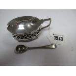 A Hallmarked Silver Lidded Mustard, GMCo, Birmingham 1921, with blue glass liner and a plated