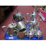 A Viners Four Piece Plated Tea Set, a three piece plated tea set, floral decorated and a tea