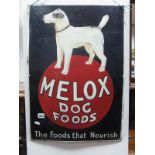 'Melox Dog Foods' Vintage Enamelled Wall sign, featuring Terrier surmounted on red ball, 'The Food