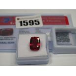 A Cushion Cut Ruby, unmounted; together with a Global Gems Lab Certificate card stating carat weight