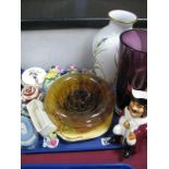 Franklin Porcelain 'Meadowland Bird' Vase, amethyst vase, 1930's smoked amber glass posy Wedgwood,